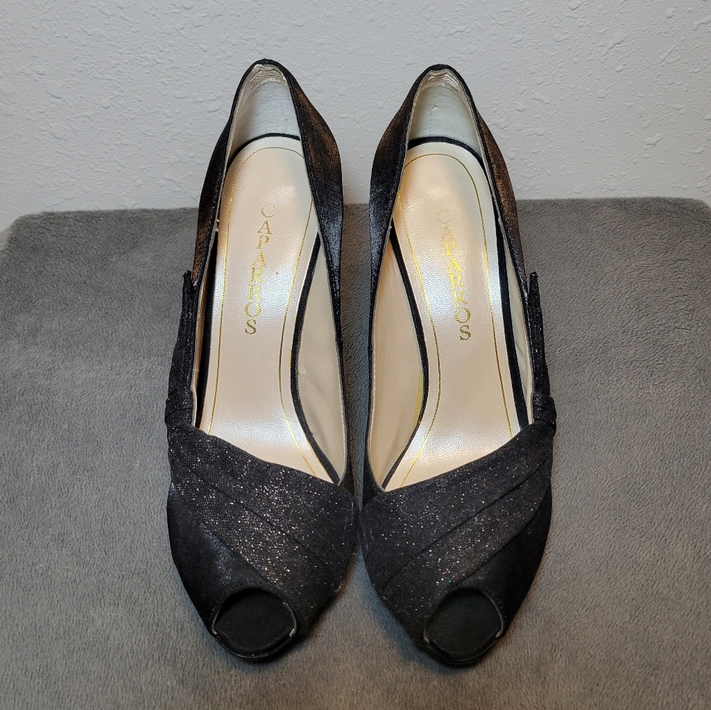 Caparros sz9 Odessa Black Satin Peep Toe  Platform Stiletto Evening Pumps Shoes